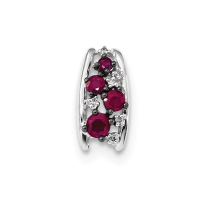 14k White Gold Real Diamond and Ruby Polished Chain Slide