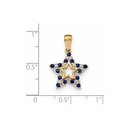 14K Yellow Gold Sapphire u0026 Real Diamond Star Pendant