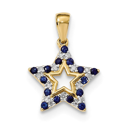 14K Yellow Gold Sapphire u0026 Real Diamond Star Pendant