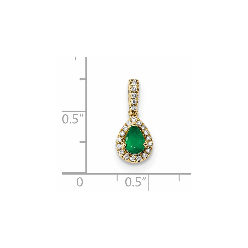 14K Yellow Gold w/ Emerald u0026 Real Diamond Pendant