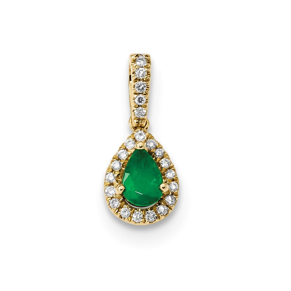 14K Yellow Gold w/ Emerald u0026 Real Diamond Pendant