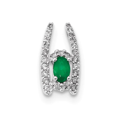 14k White Gold Real Diamond and Emerald Polished Chain Slide