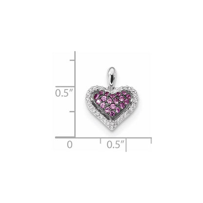 14k White Gold Real Diamond and Pink Sapphire Heart Pendant
