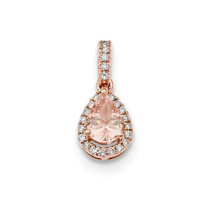 14k Rose Gold Polished Morganite and Real Diamond Pear Pendant