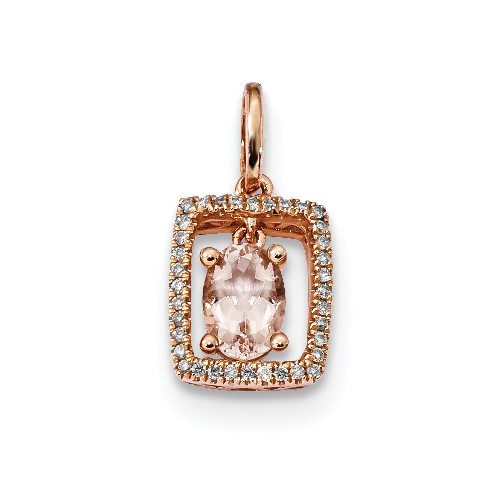 14k Rose Gold with Morganite and Diamond Pendant