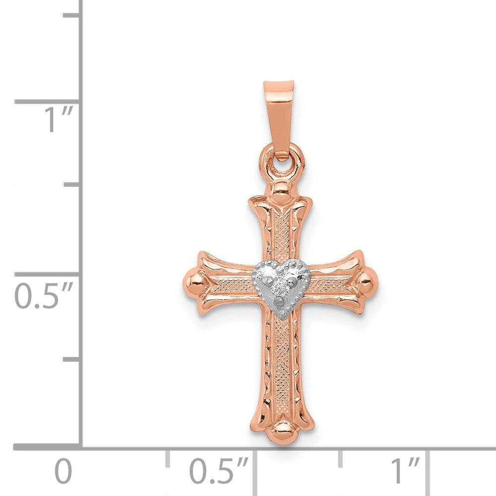 14k Two tone Rose and White Gold Diamond Cross Pendant