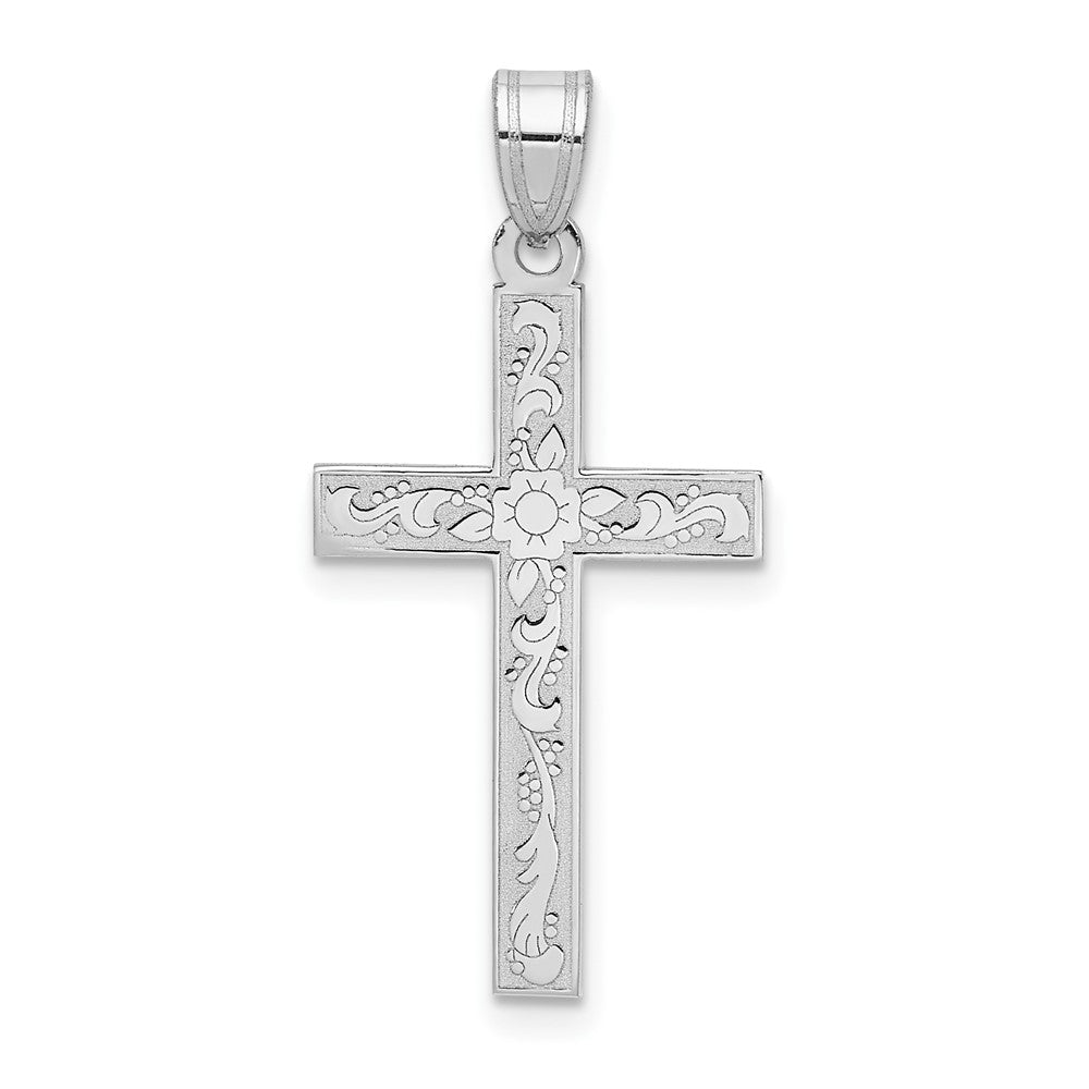 14k White Gold White Floral Cross Pendant