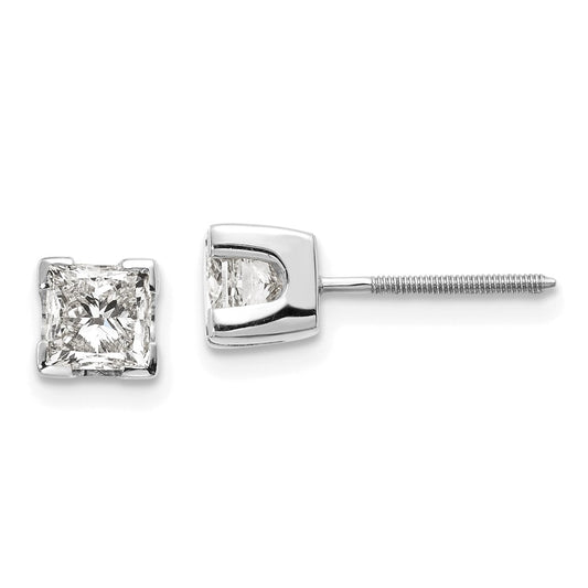 14k White Gold 1ct VS Quality Complete Princess Cut Diamond Earrings