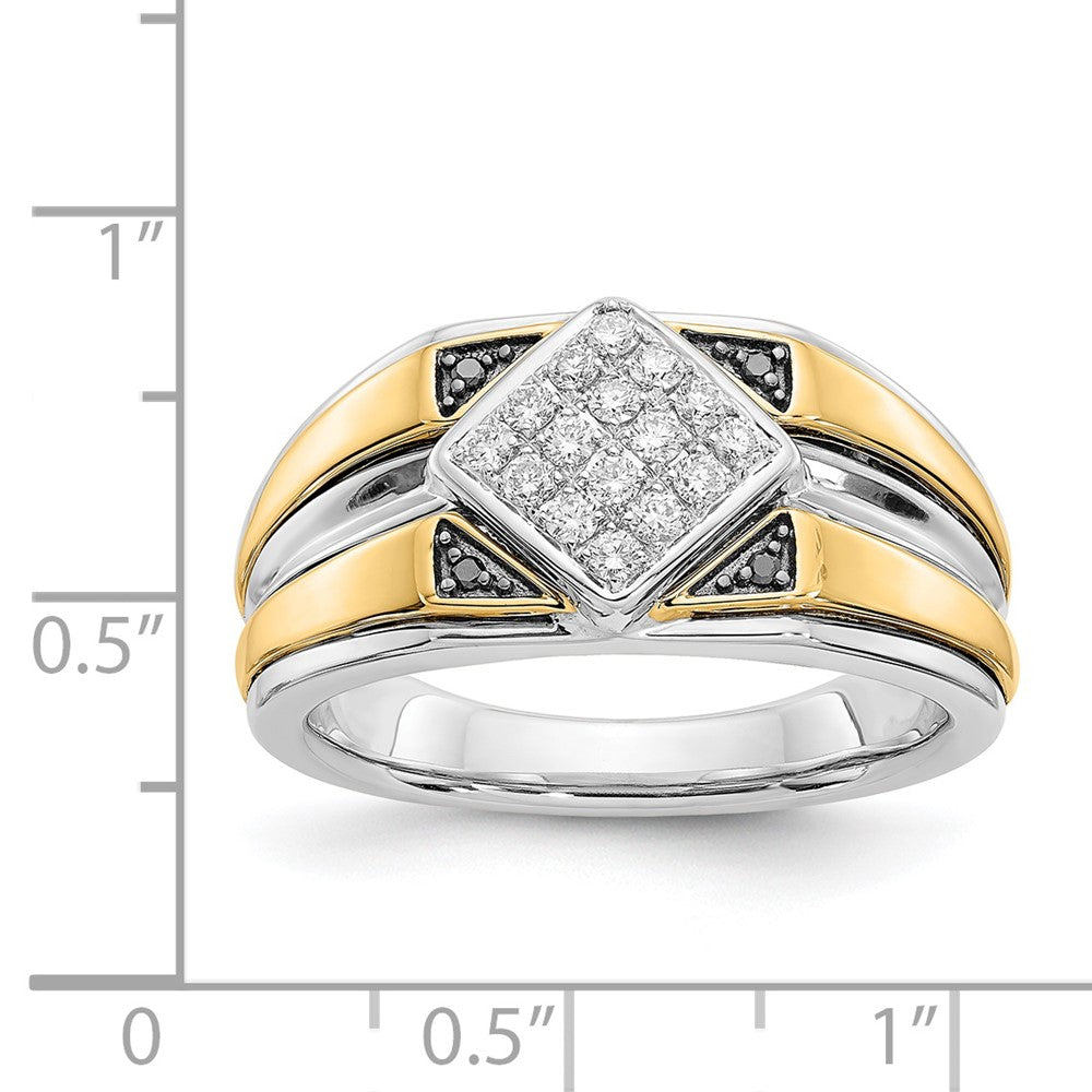 14k Two-Tone Gold Black u0026 White Real Diamond Men's Ring