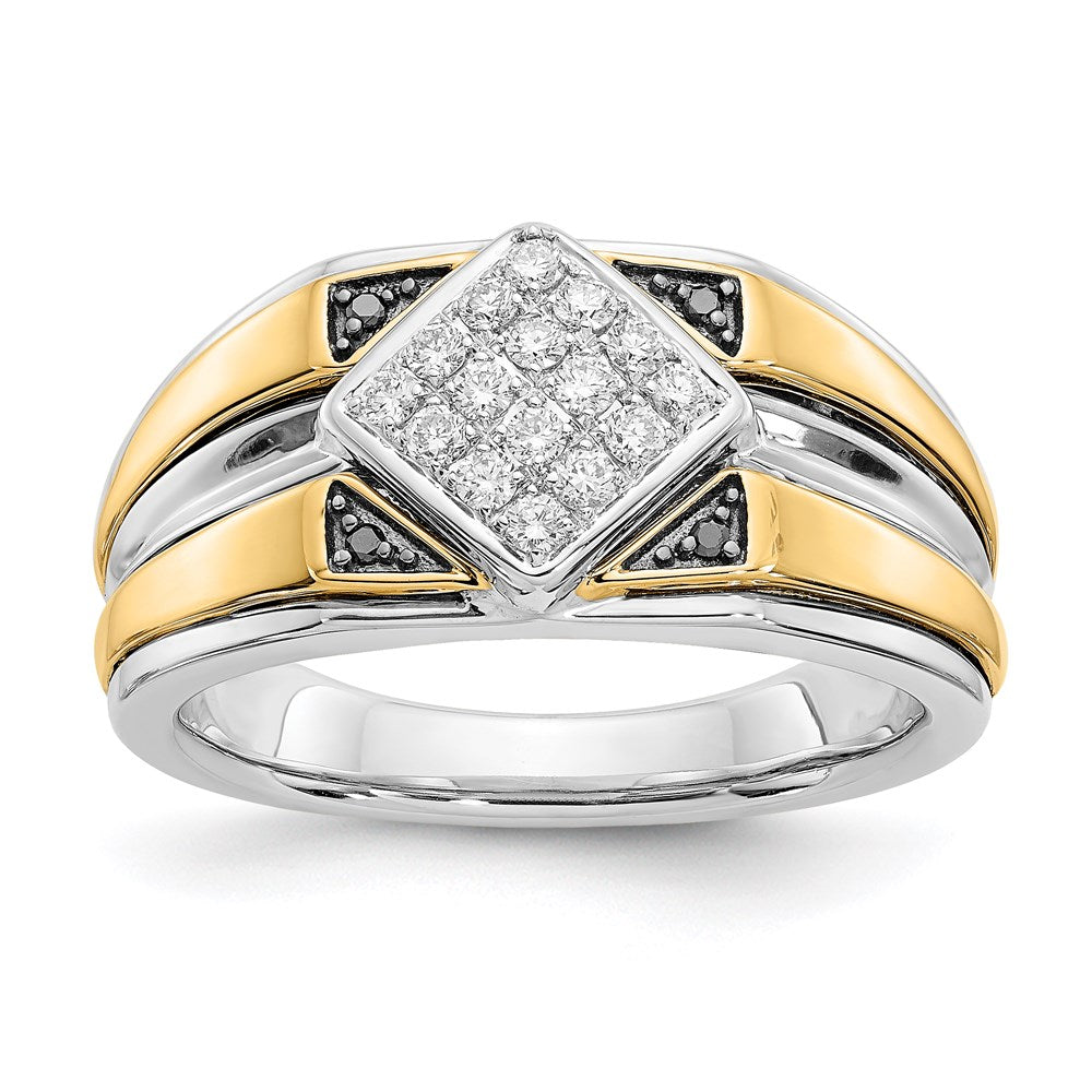 14k Two-Tone Gold Black u0026 White Real Diamond Men's Ring