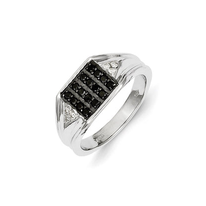 14k White Gold Black and White Real Diamond Men's Ring