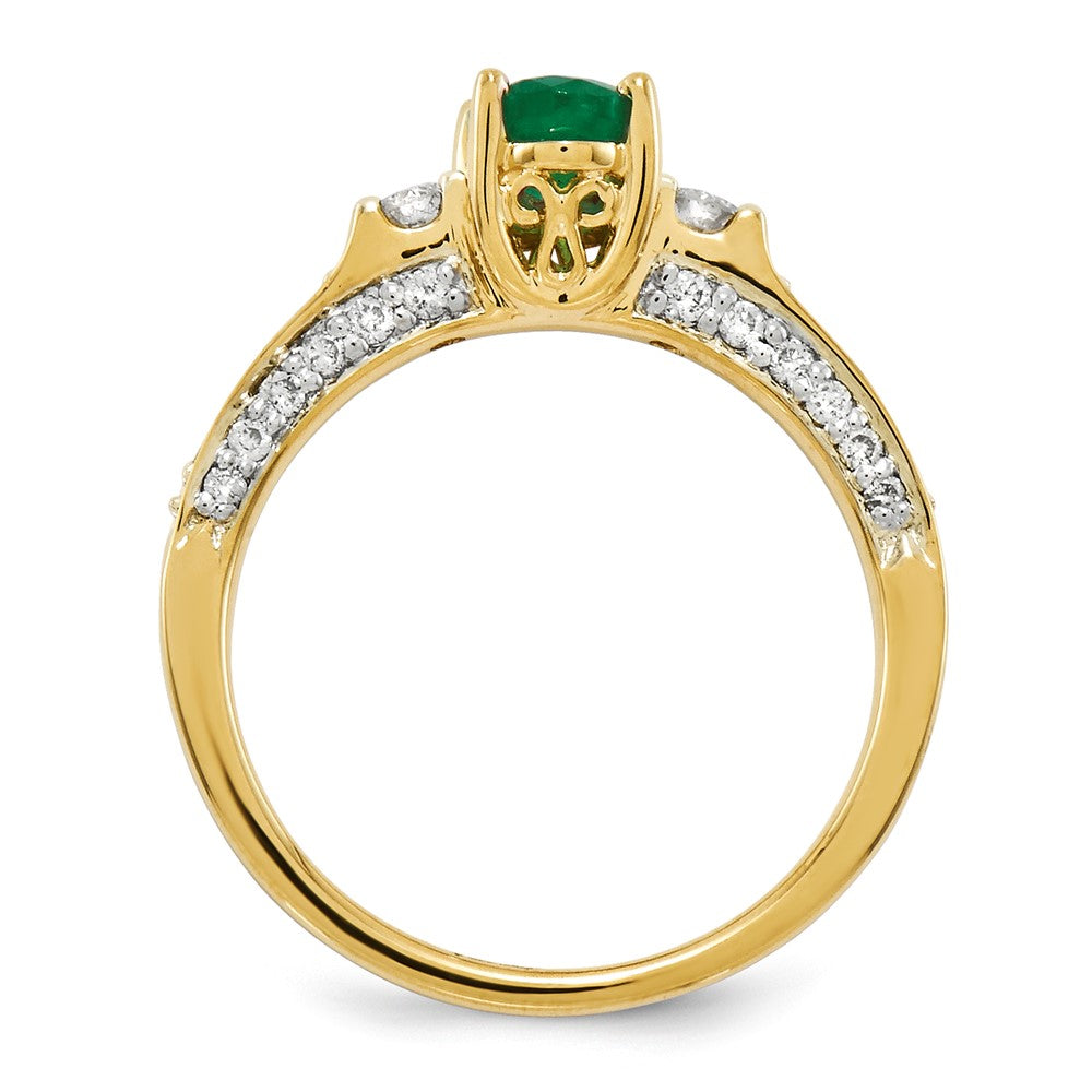 14K Yellow Gold Real Diamond u0026 Emerald Ring