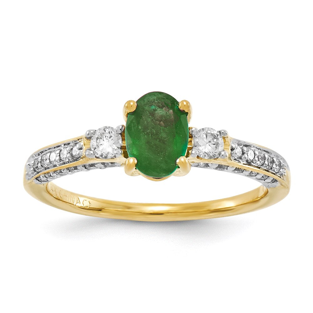 14K Yellow Gold Real Diamond u0026 Emerald Ring