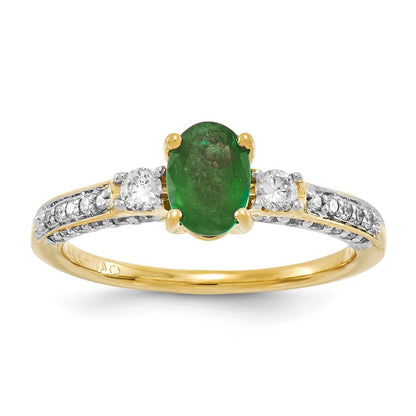 14K Yellow Gold Real Diamond u0026 Emerald Ring