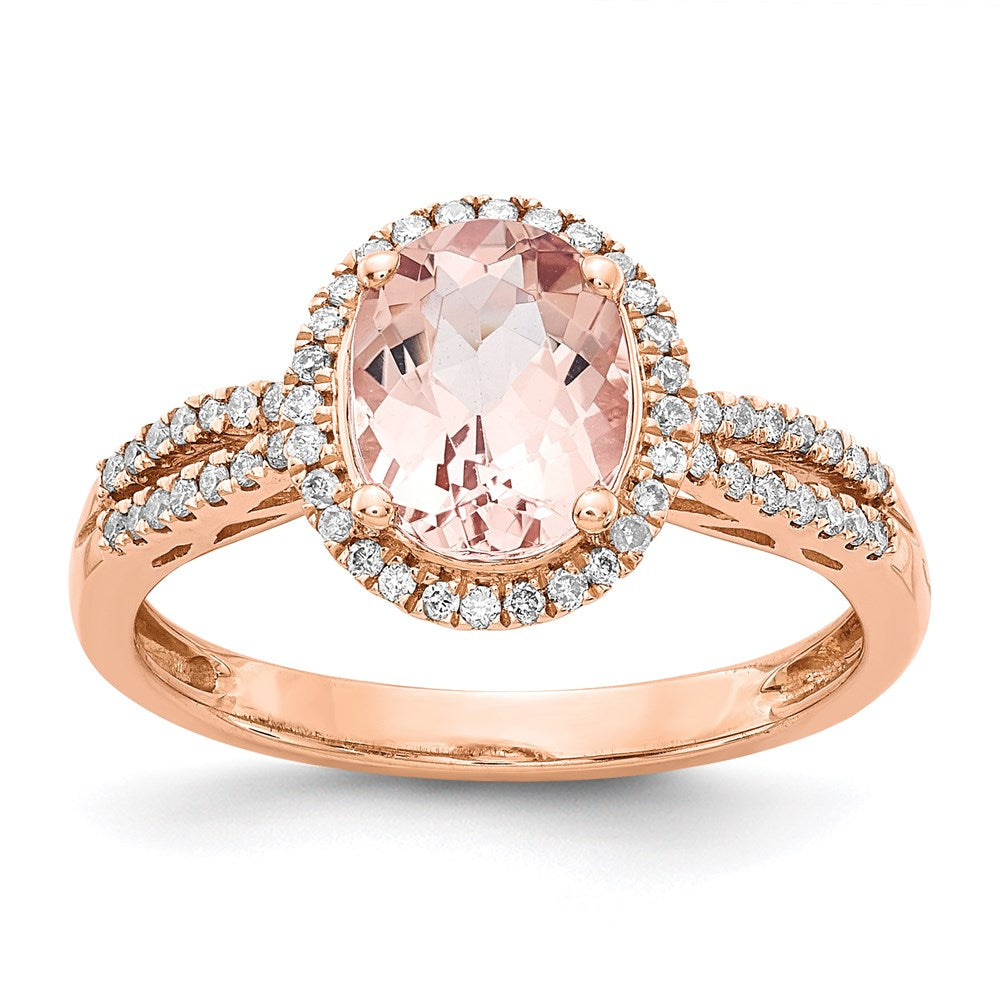 14k Rose Gold Oval Morganite u0026 Real Diamond Halo Ring