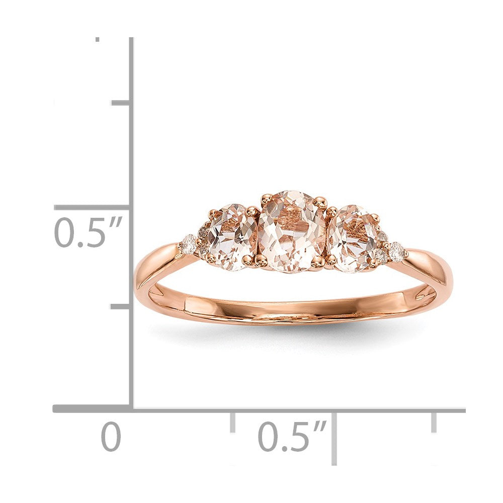 14k Rose Gold Polished Triple Morganite and Real Diamond Ring