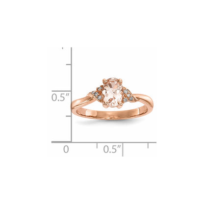 14k Rose Gold Polished Morganite and Real Diamond Ring