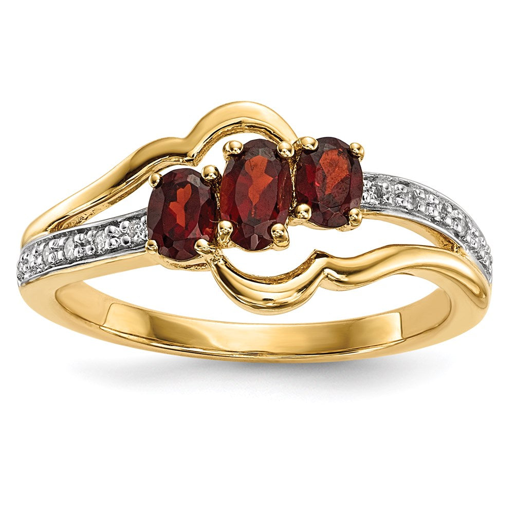 14K Gold w/ Mozambique Garnet u0026 Real Diamond Polished Ring