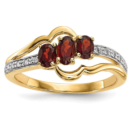 14K Gold w/ Mozambique Garnet u0026 Real Diamond Polished Ring