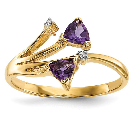 14K Gold w/ Real Diamond u0026 Amethyst Polished Ring