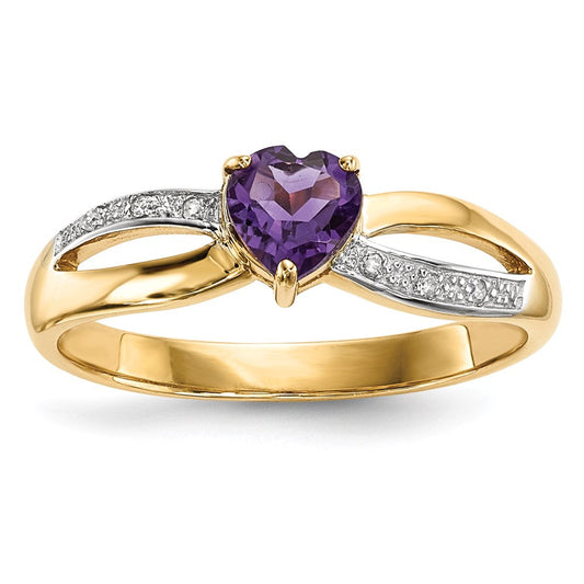 14K Gold w/ Real Diamond u0026 Amethyst Polished Ring