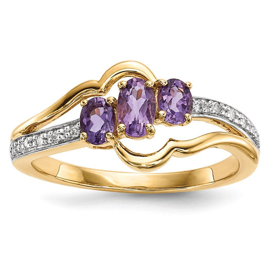 14K Gold w/ Amethyst u0026 Real Diamond Polished Ring