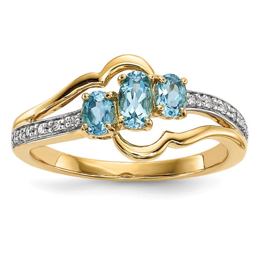 14K Gold w/ L. Swiss Blue Topaz u0026 Real Diamond Polished Ring