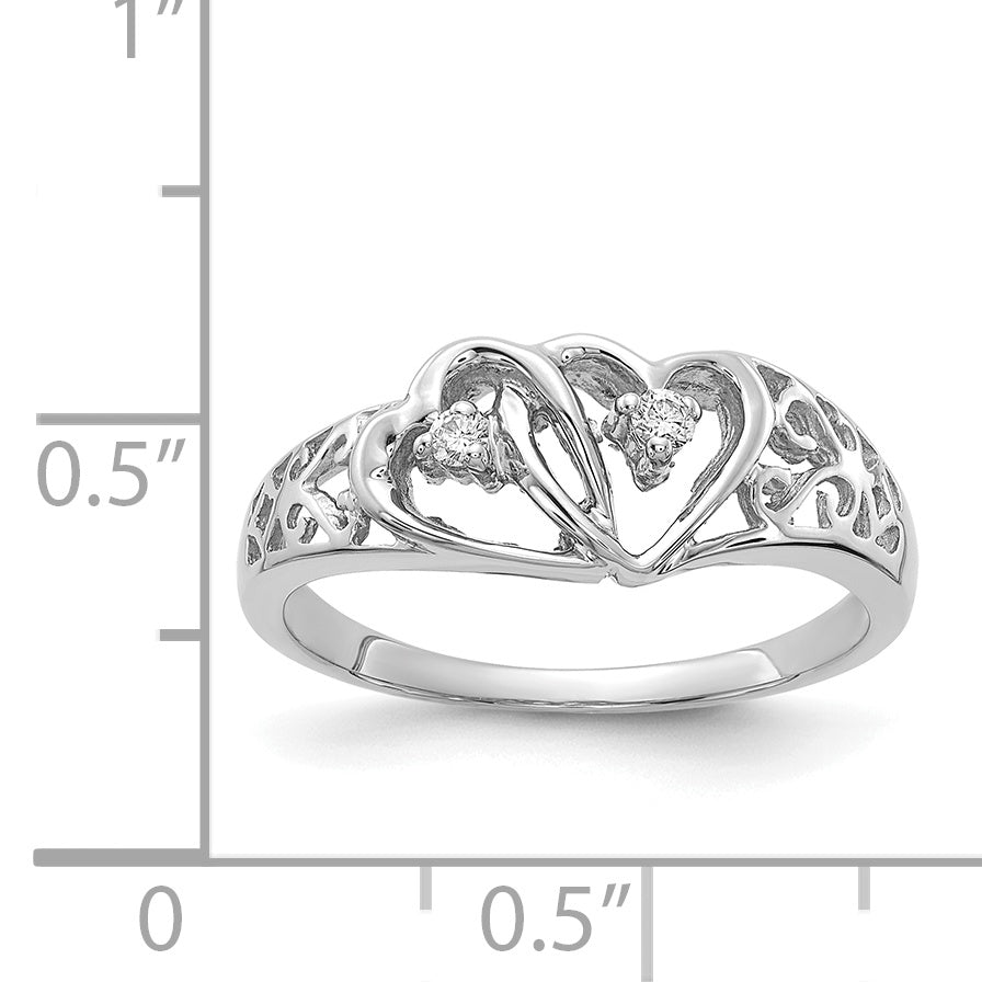 Solid 14k White Gold A Simulated CZ heart Ring