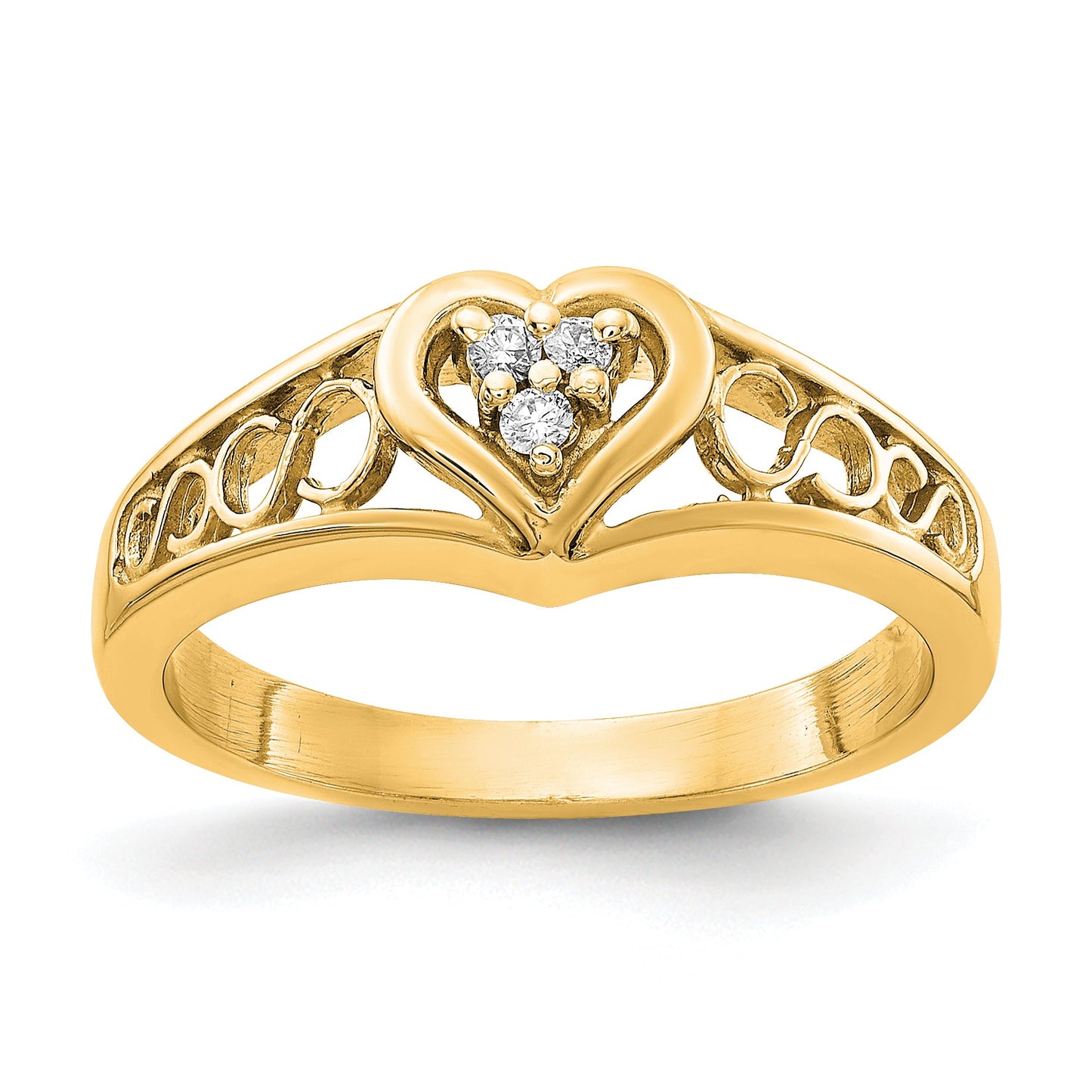 Solid 14k Yellow Gold A Simulated CZ heart Ring