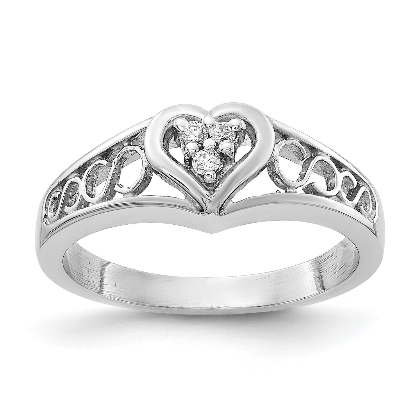 Solid 14k White Gold VS Simulated CZ heart Ring