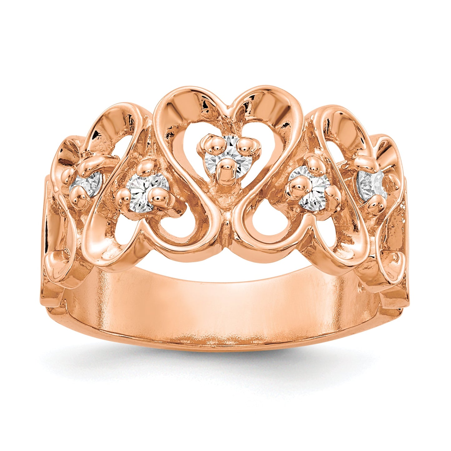 Solid 14k Rose Gold AAA Simulated CZ heart Ring