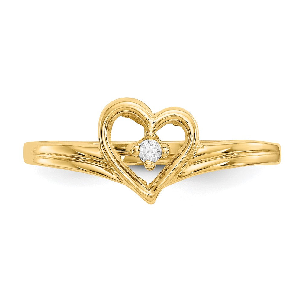 Solid 14k Yellow Gold A Simulated CZ heart Ring