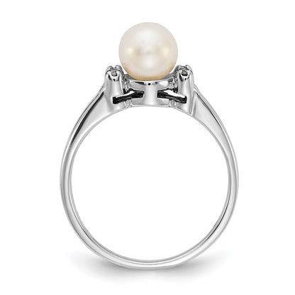 14k White Gold 6mm FW Cultured Pearl AAA Real Diamond ring