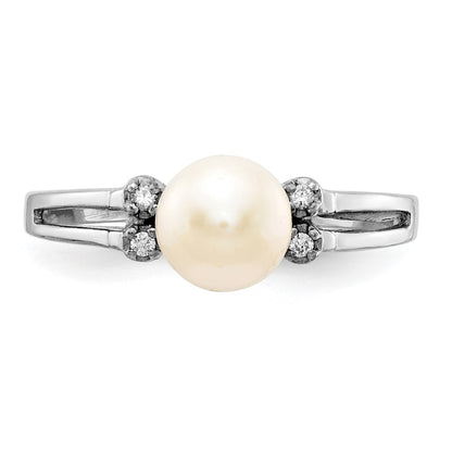 14k White Gold 6mm FW Cultured Pearl AAA Real Diamond ring