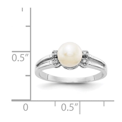 14k White Gold 6mm FW Cultured Pearl AAA Real Diamond ring