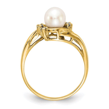 14k Gold 6mm FW Cultured Pearl A Real Diamond ring