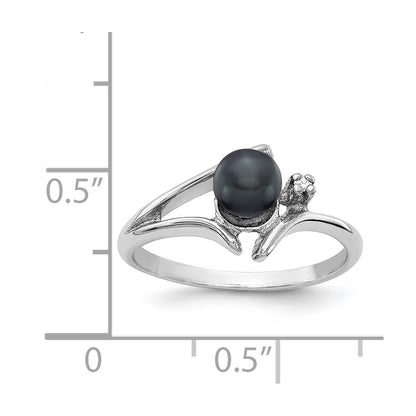 14k White Gold 5mm Black FW Cultured Pearl VS Real Diamond ring
