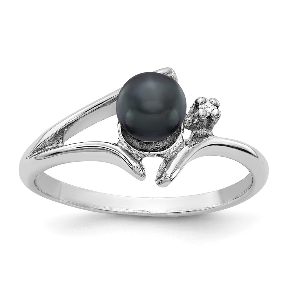 14k White Gold 5mm Black FW Cultured Pearl VS Real Diamond ring