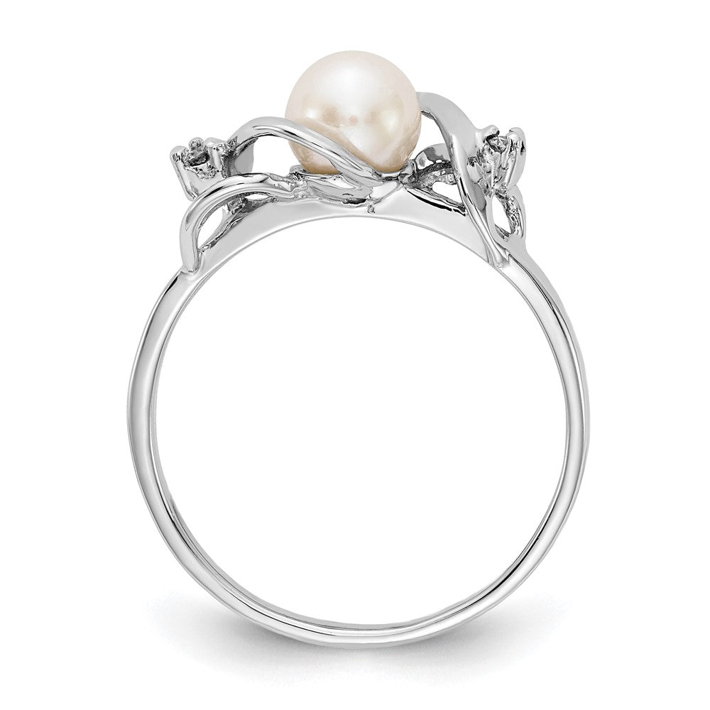 14k White Gold 5.5mm FW Cultured Pearl VS Real Diamond ring