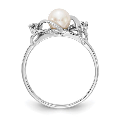 14k White Gold 5.5mm FW Cultured Pearl VS Real Diamond ring