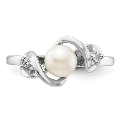 14k White Gold 5.5mm FW Cultured Pearl VS Real Diamond ring