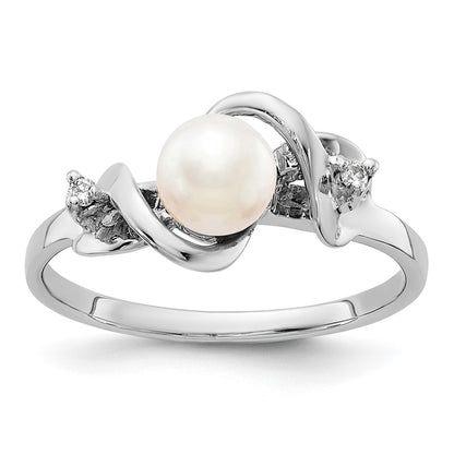 14k White Gold 5.5mm FW Cultured Pearl VS Real Diamond ring