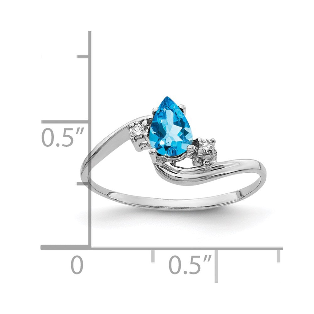 14k White Gold 6x4mm Pear Blue Topaz AA Real Diamond ring