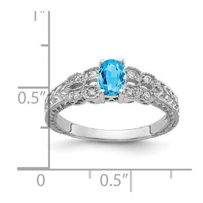 14k White Gold 6x4mm Oval Blue Topaz Checker A Real Diamond ring