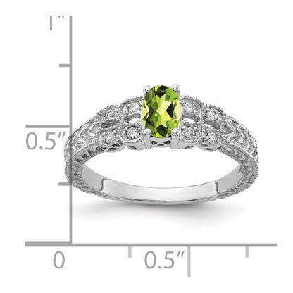 14k White Gold 6x4mm Oval Peridot A Real Diamond ring