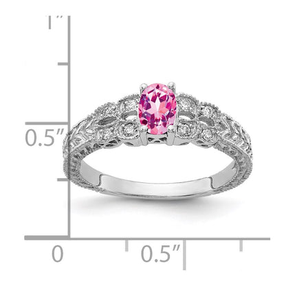 14k White Gold 6x4mm Oval Pink Sapphire AAA Real Diamond ring