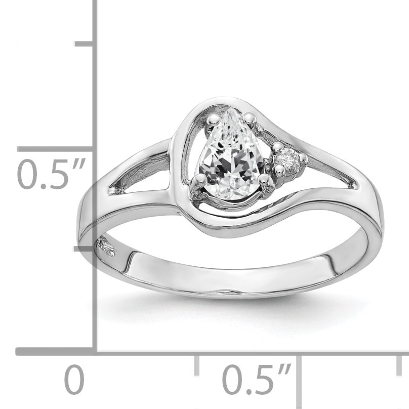 Solid 14k White Gold 6x4mm Pear Cubic Zirconia AAA Simulated CZ Ring