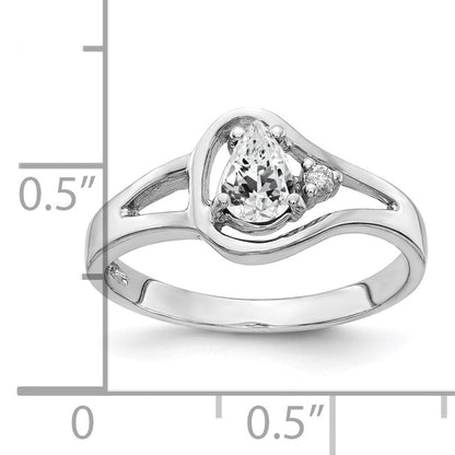 Solid 14k White Gold 6x4mm Pear Cubic Zirconia AAA Simulated CZ Ring