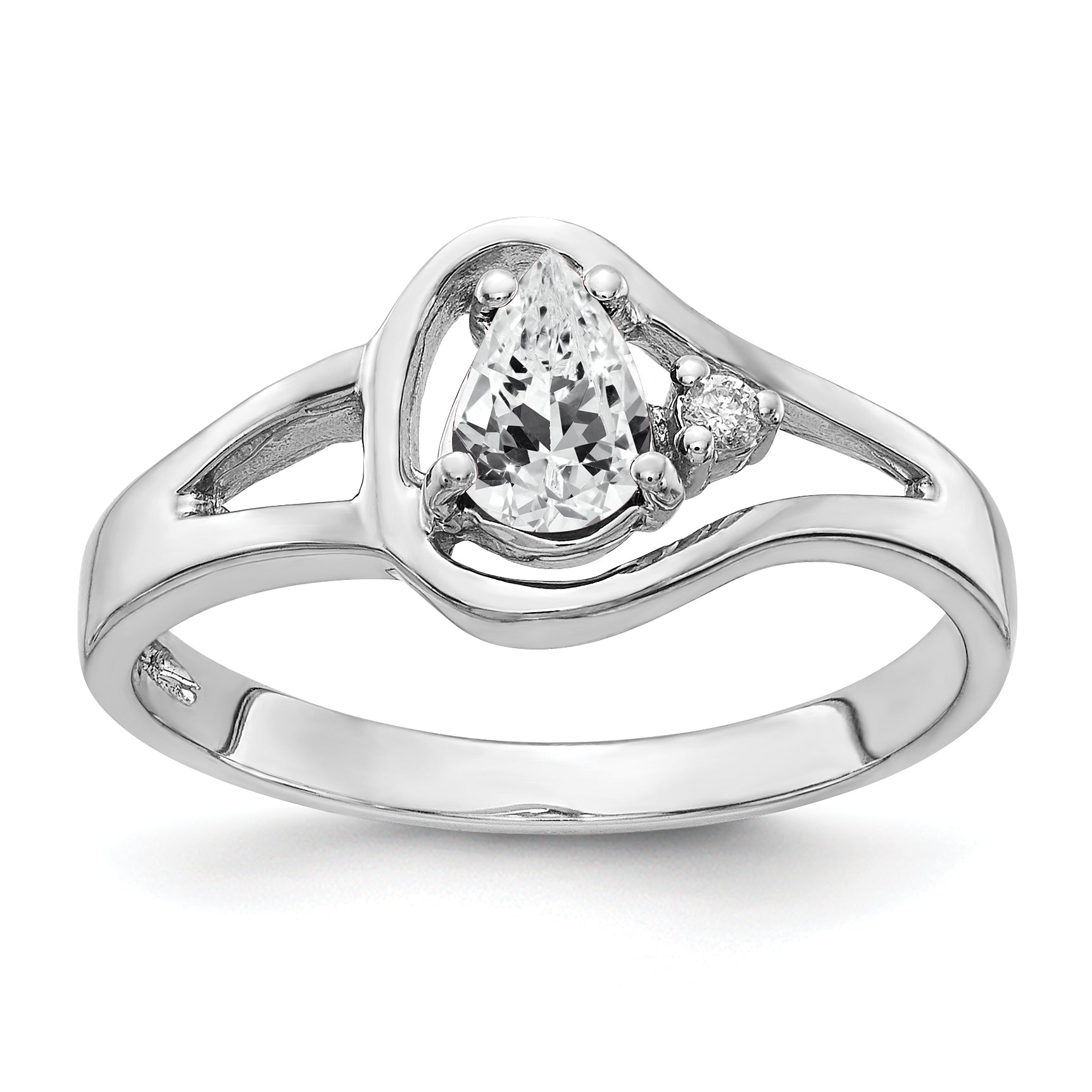 Solid 14k White Gold 6x4mm Pear Cubic Zirconia AAA Simulated CZ Ring