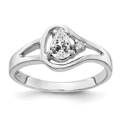 Solid 14k White Gold 6x4mm Pear Cubic Zirconia AAA Simulated CZ Ring